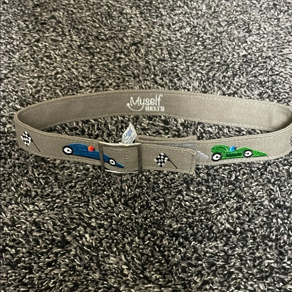 Myself Belts Kids' Small 3T Khaki Beige Belt with Racing Car Design